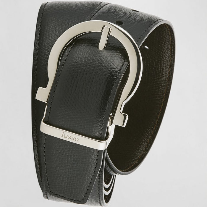 Lusso Signature Gancini-Style Leather Belt