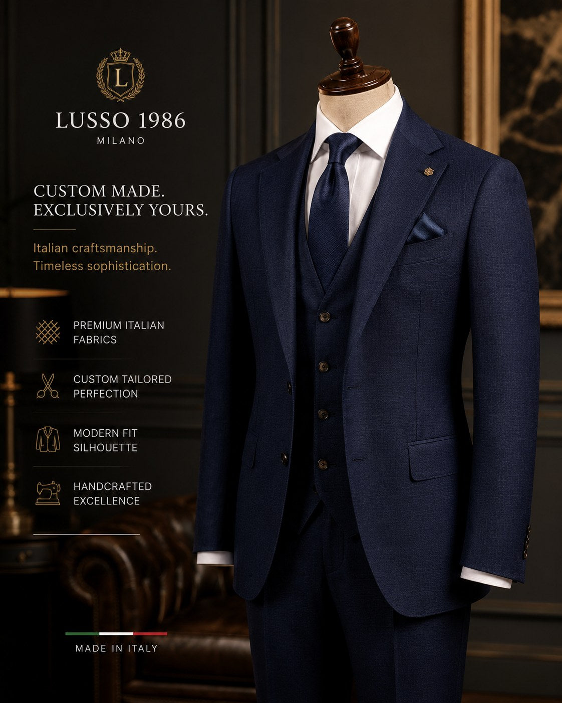 Lusso 1986 Milano custom made navy suit